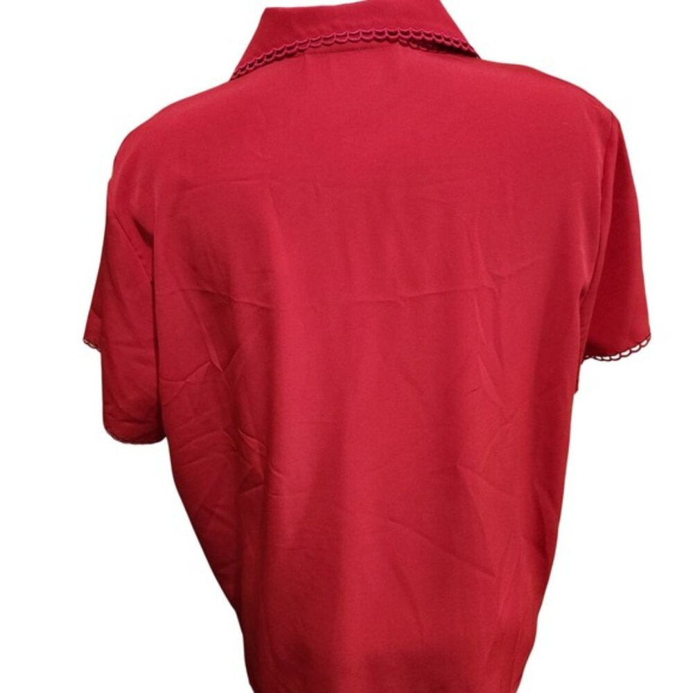 Vintage 80s Claudia Richard Red Embroidered Pintuck Blouse Womens Size 14 - Picture 4 of 7
